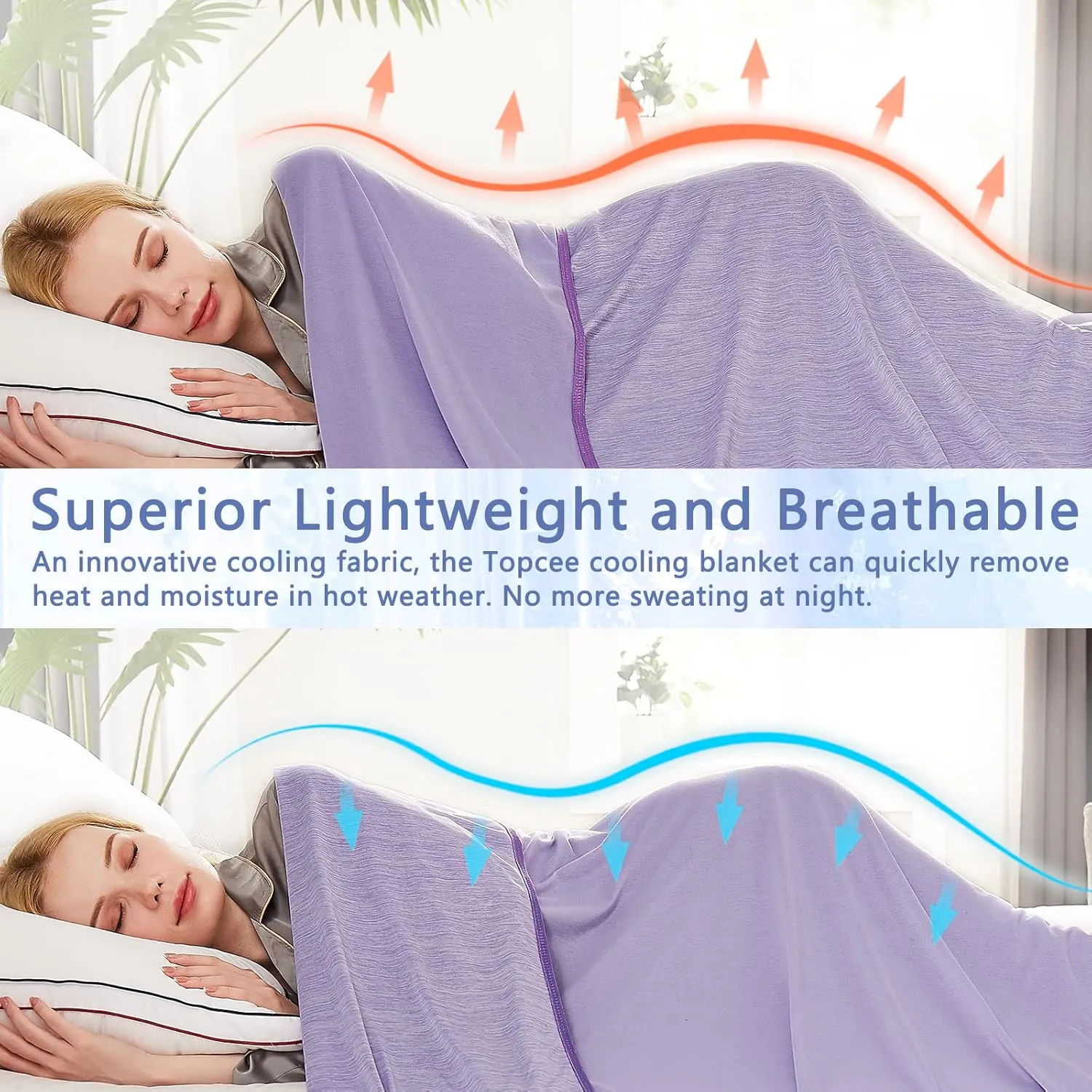 Topcee Cooling Blanket (90"x90"Queen Size) for Night Sweats Absorbs Heat to Keep Adults Cool on Warm Nights, Q-Max 0.5 Cooling Blankets for Hot Sleepers, Ultra-Cool Lightweight Blanket for Bed