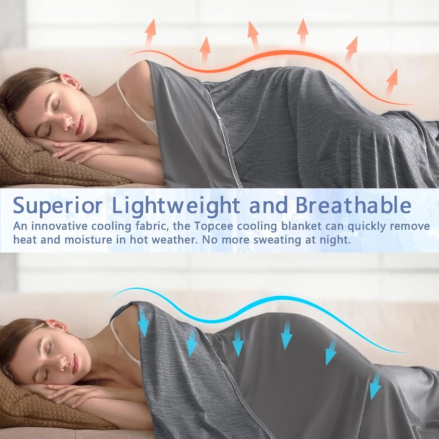 Topcee Cooling Blanket (90"x90"Queen Size) for Sweats Absorbs Heat to Keep Adults Cool on Warm Nights, Q-Max 0.5 for Hot Sleepers, Ultra-Cool Lightweight Blanket for Bed