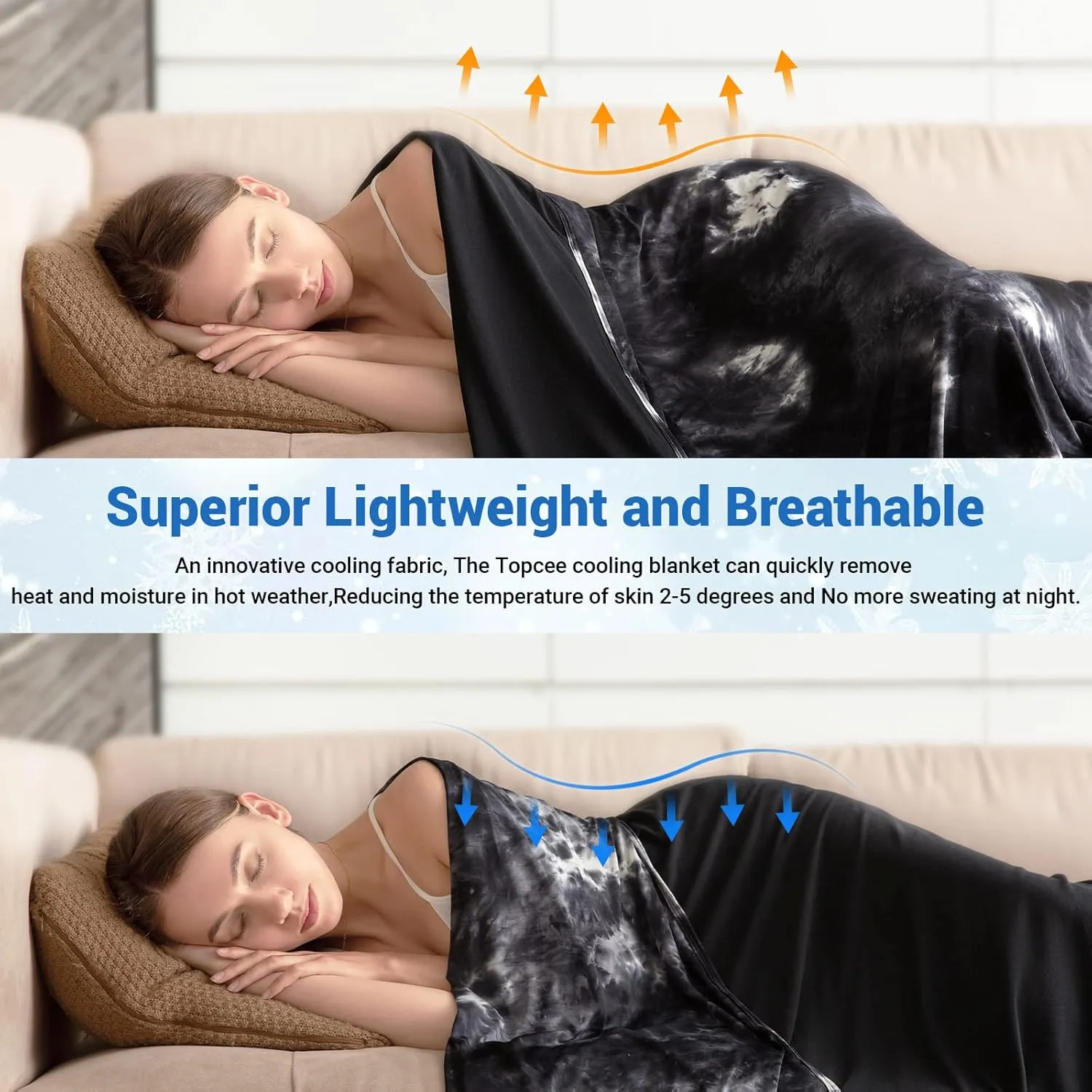Topcee Cooling Blanket for Night Sweats Decorative Tie Dye, Absorbs Heat to Keep Cool on Warm Nights, Q-Max 0.5 Cooling Blankets for Hot Sleepers, Ultra-Cool Lightweight Sofa Throw Blanket (50"x70")
