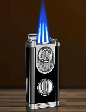 Torch Lighter, Adjustable Jet Flame Lighter, Refillable Butane 3 in 1 Multifunctional Lighter with Stand for Candle, Grill, BBQ, Fireworks (Black，No Butane Gas)