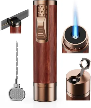 Torch Lighter, All-in-one Torch Lighter with Punch, Holder, Draw Enhancer Tool, Windproof Jet Flame Lighters, Gifts for Men Accessories, Refillable Butane Lighters for Candles, Travel (Without Gas)