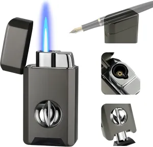 Torch Lighter, Built-in Cutter, Holder Function, All-in-One Jet Flame Butane Refillable Lighter, Gifts for Men, Adjustable Flame, Windproof Multifunctional Lighter(Without Gas)