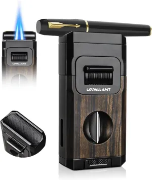 Torch Lighter, Built-in Cutter, Holder, Windproof Dual Jet Flame Torch Lighters with Classic Gift Box Integrated Accessories, Butane Refillable Cool Lighters for Candle, Trave (Butane Not Included)