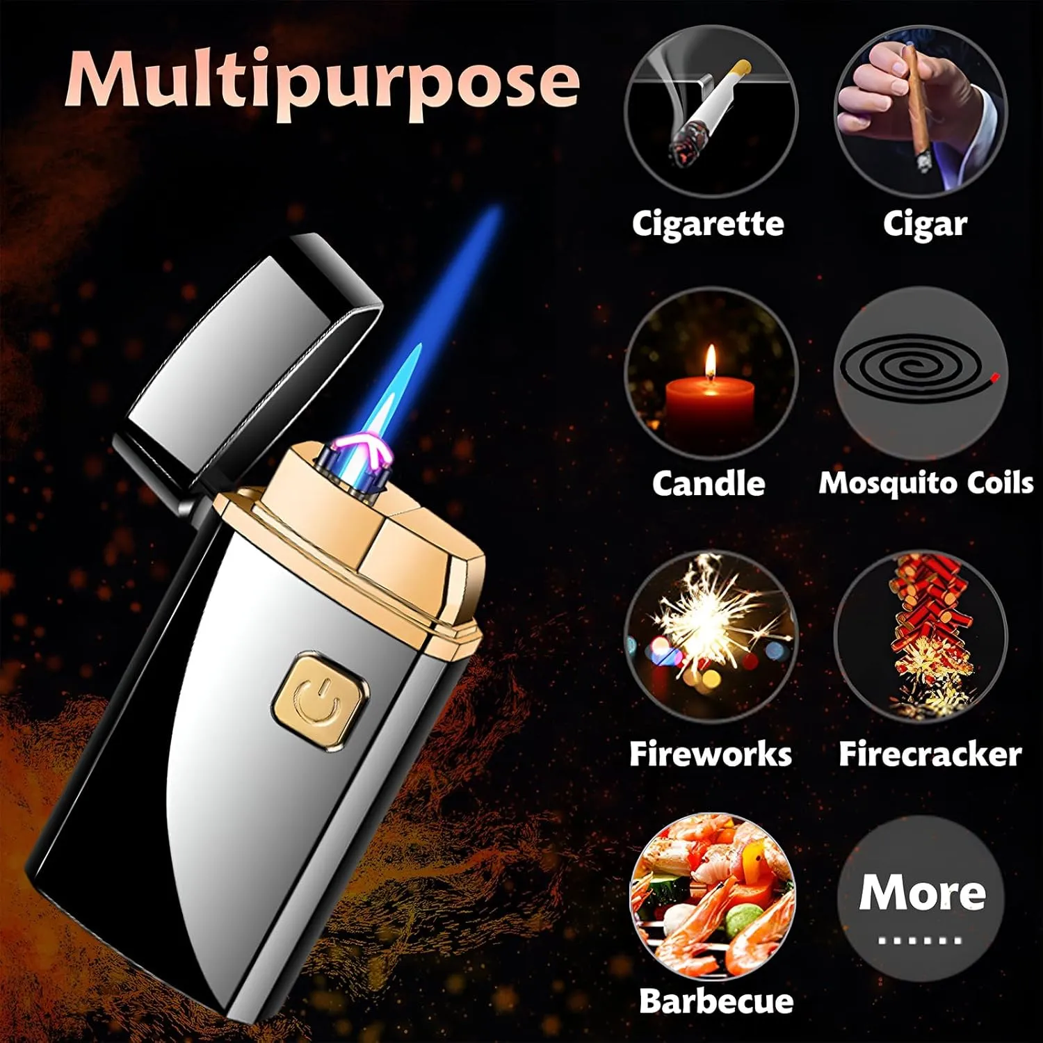Torch Lighter, Jet Flame Butane Lighter and Dual Arc Lighter 2 in 1，USB Rechargeable Electric Lighter with Battery Indicator, Refillable Butane Windproof Lighter for Gifts (Without Butane)-Blue