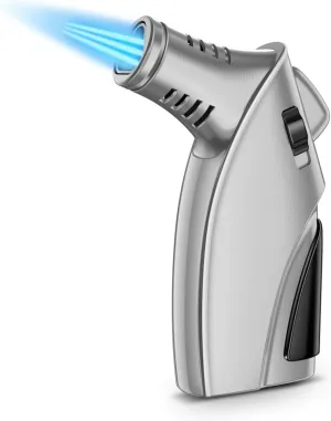 Torch Lighter, Triple Flame Butane Lighter Cigar Lighter, Refillable and Windproof Portable Durable Lighter, (Butane Gas Not Included), Gray