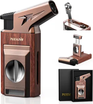 Torch Lighter with Built-in Cutter, Punch, Windproof Jet Flame Tool, Butane Refillable Torch Lighters, Gift for Men, Multi-Functional Accessories, Lighters for Candle, Travel (Butane Not Included)