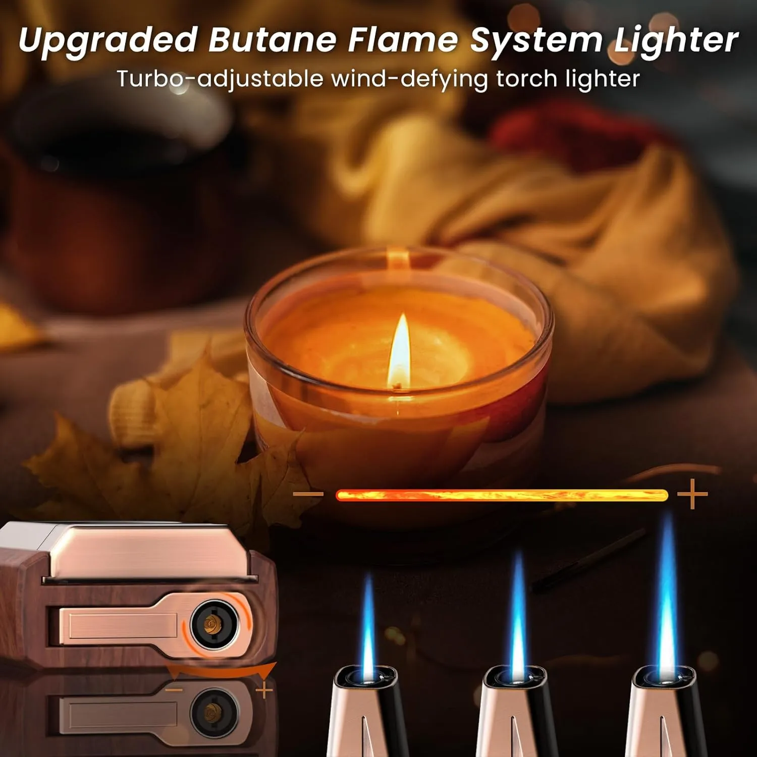 Torch Lighter with Built-in Cutter, Punch, Windproof Jet Flame Tool, Butane Refillable Torch Lighters, Gift for Men, Multi-Functional Accessories, Lighters for Candle, Travel (Butane Not Included)