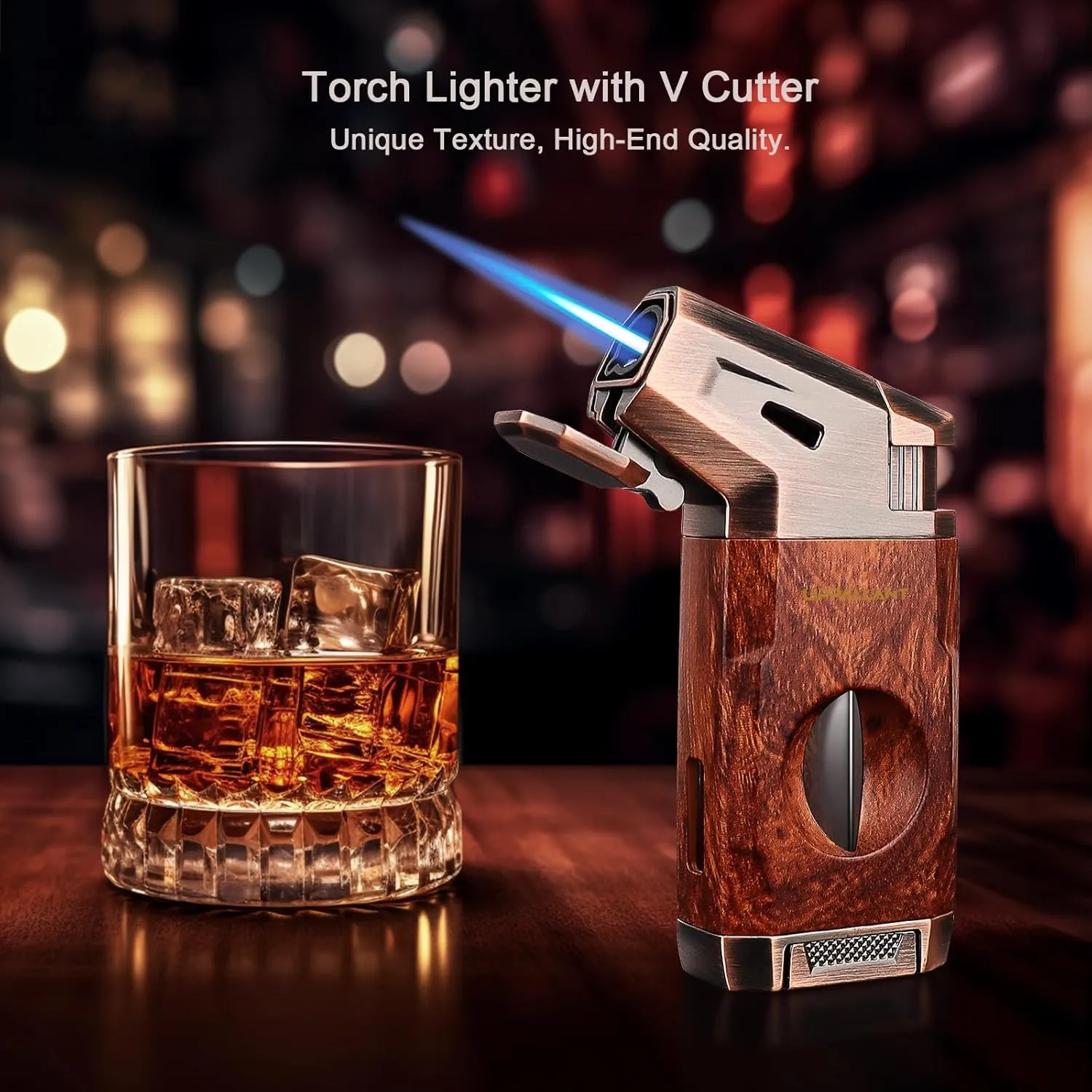 Torch Lighter with Jet Flame, Built-in V Cutter, Refillable Butane Torch Lighters, Box for Men, All-in-one Windproof Cool Lighters for Candle, Outdoor