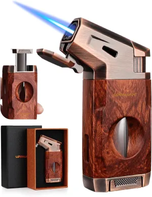 Torch Lighter with Jet Flame, Built-in V Cutter, Refillable Butane Torch Lighters, Box for Men, All-in-one Windproof Cool Lighters for Candle, Outdoor