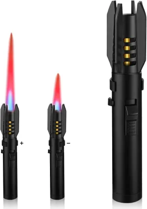 Torch Lighters, Butane Lighters, Adjustable Jet Flame Torch Lighters, Windproof Butane Refillable Gas Torch Lighter Long Lighter for Candle, Grill, BBQ, Fireworks(Butane Not Included) Black