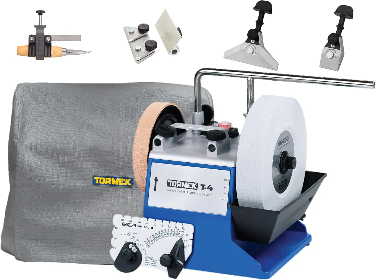 Tormek T-4 Chef's Kit: Original Sharpener With Centering Knife Jigs, Small Knife Holder, Scissor Jig, MH-380 (US Version)