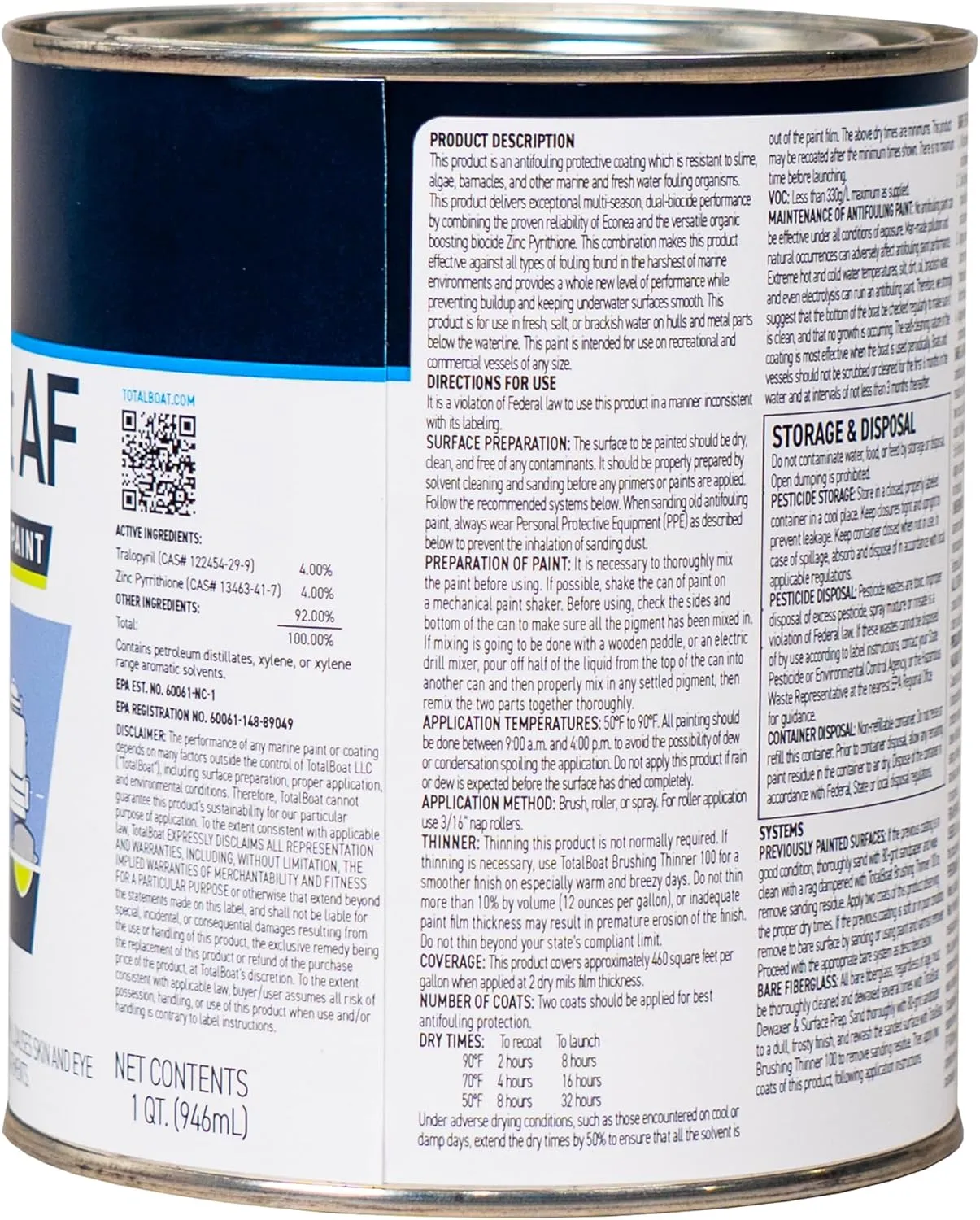 TotalBoat Alumipaint AF Aluminum and Pontoon Boat Bottom Paint (Black, Gallon), 1 Gallon (Pack of 1)