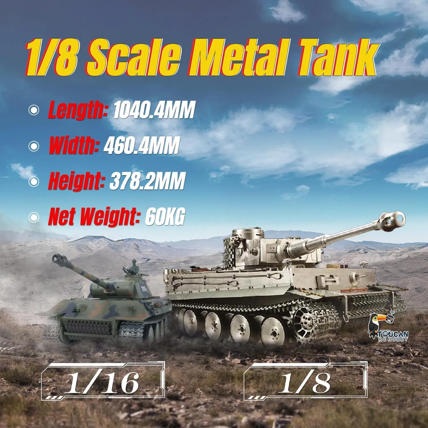 TOUCAN RC HOBBY 1/8 Scale Henglong Full Metal Giant German Tiger I RTR Rc Tank 3818 Pro Car Model Tracks Wheel Bb Airsoft Smoke Sound Effect