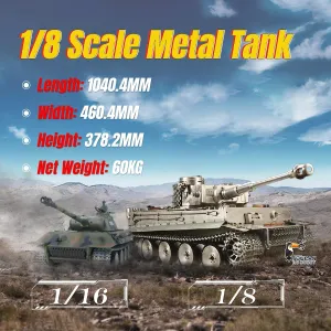 TOUCAN RC HOBBY 1/8 Scale Henglong Full Metal Giant German Tiger I RTR Rc Tank 3818 Pro Car Model Tracks Wheel Bb Airsoft Smoke Sound Effect
