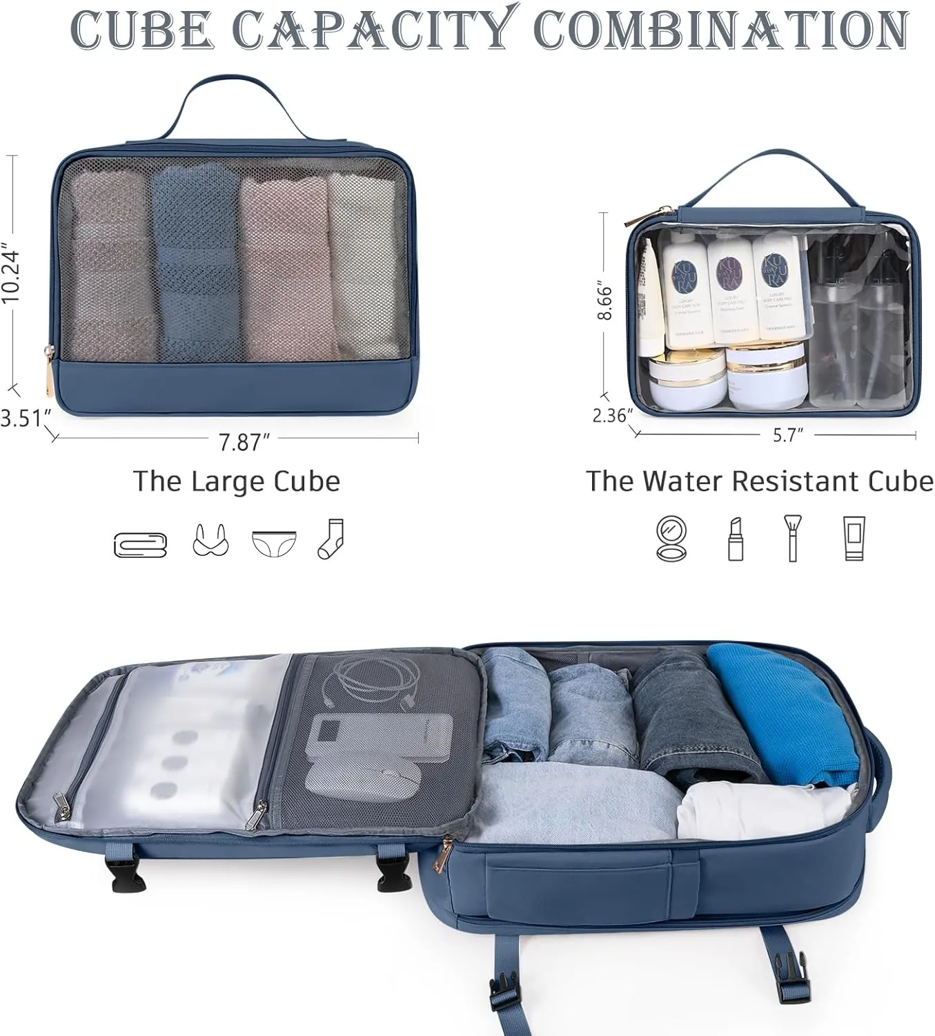 Travel Backpack, Carry-on Backpack for Men Women, Travel Backpack Carry on Flight Approved, 40L Personal Item Backpack Personal Item Backpack Bag, Travel Essentials, Dark Blue