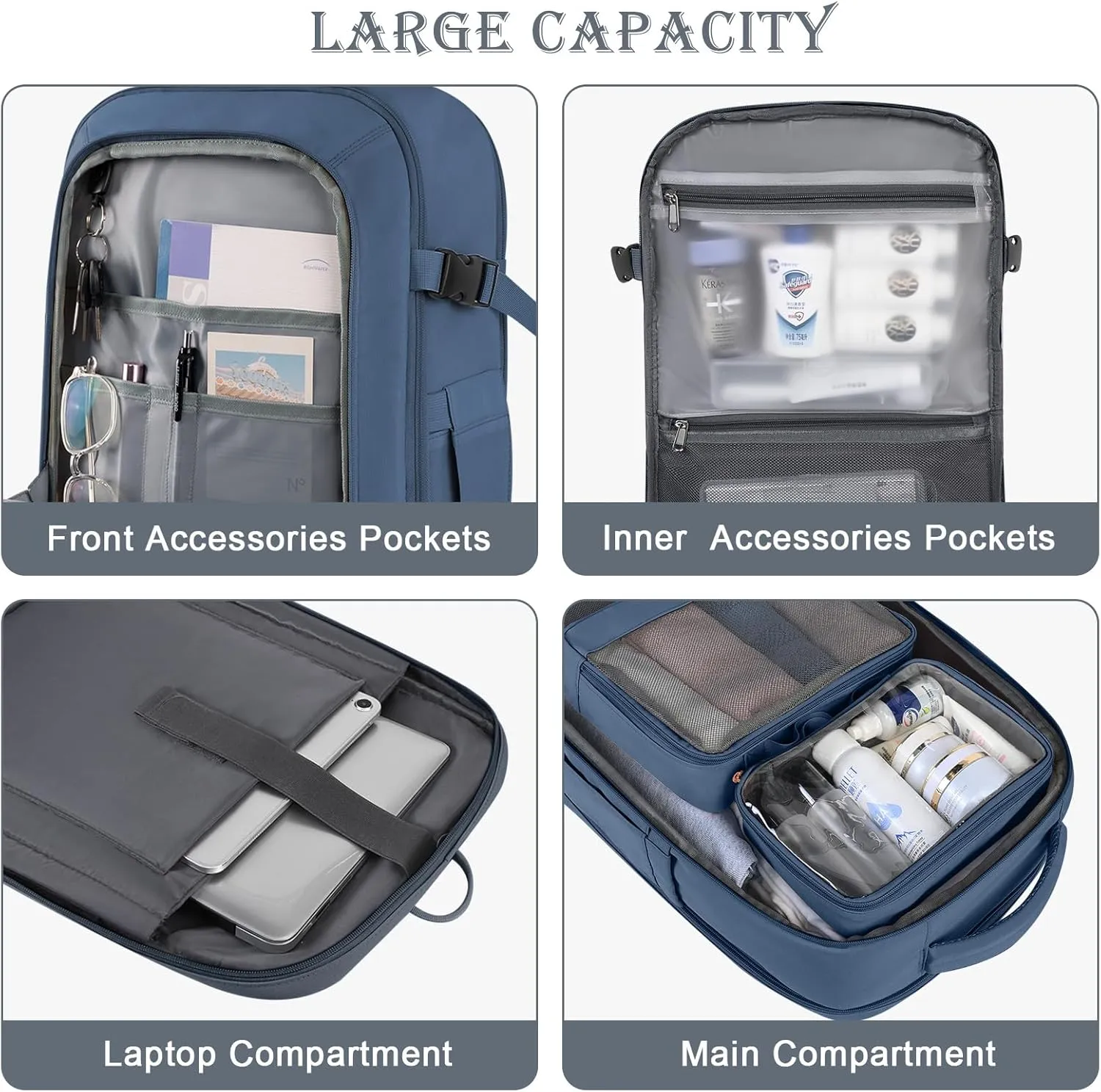 Travel Backpack, Carry-on Backpack for Men Women, Travel Backpack Carry on Flight Approved, 40L Personal Item Backpack Personal Item Backpack Bag, Travel Essentials, Dark Blue