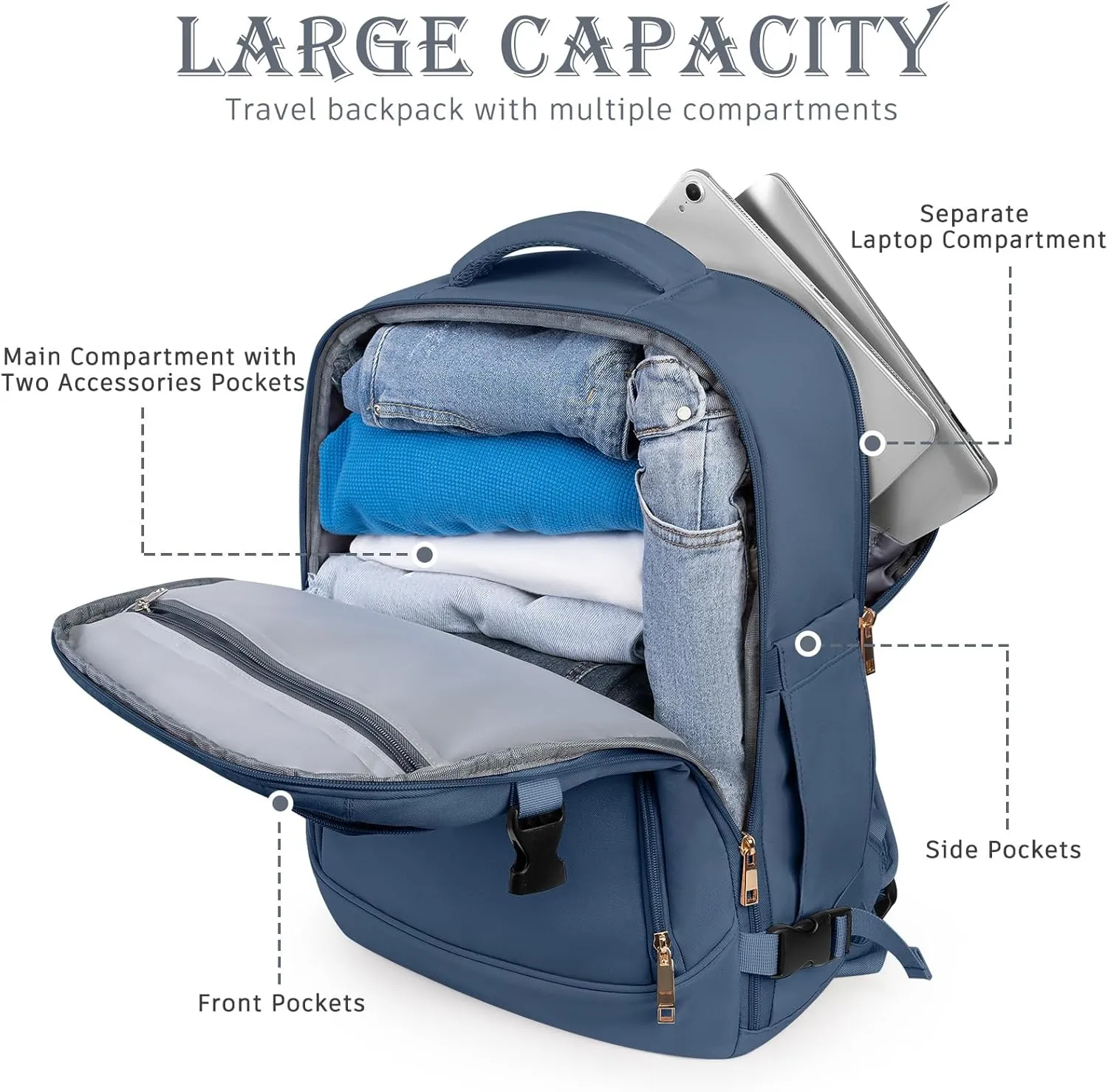 Travel Backpack, Carry-on Backpack for Men Women, Travel Backpack Carry on Flight Approved, 40L Personal Item Backpack Personal Item Backpack Bag, Travel Essentials, Dark Blue