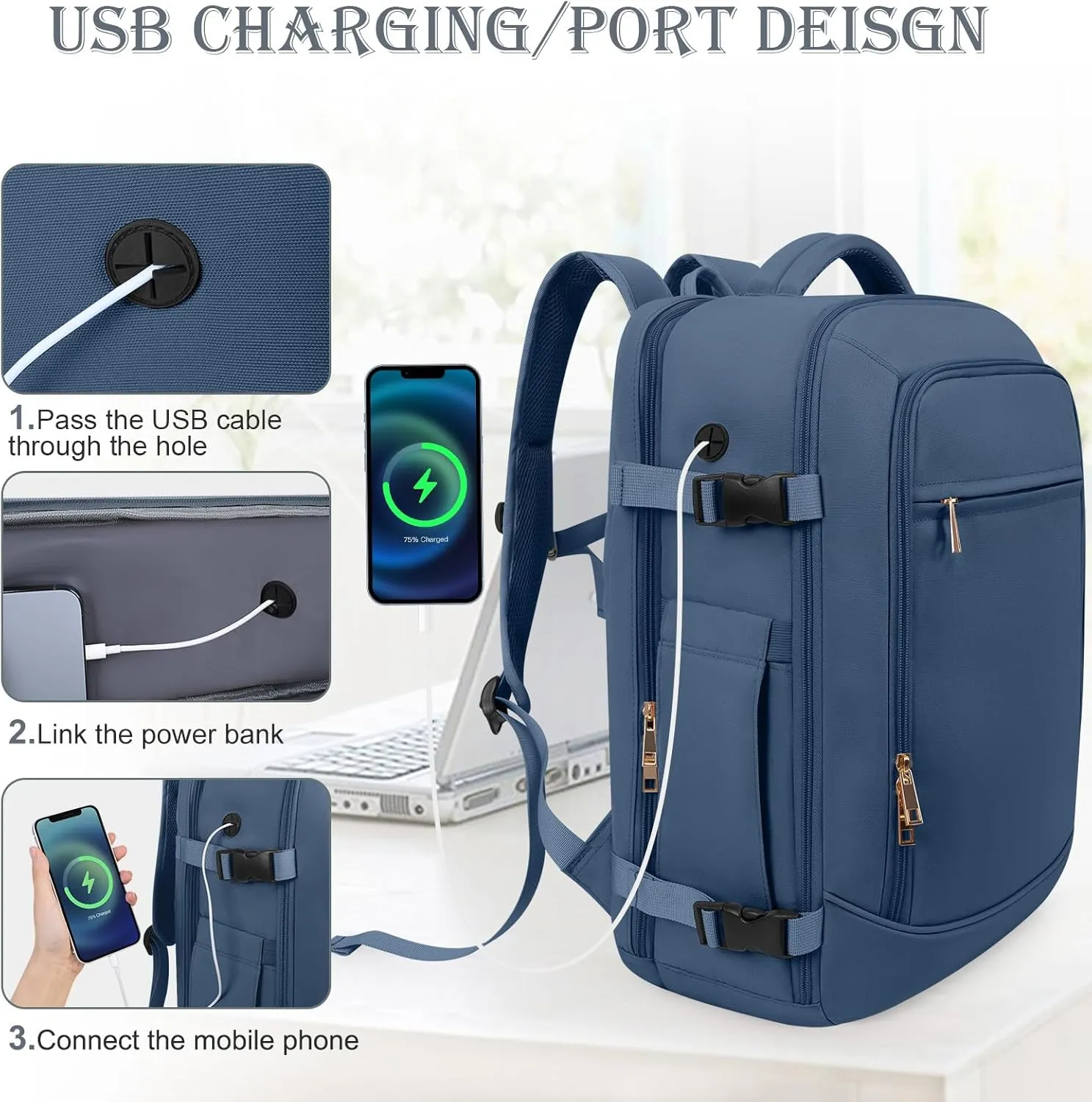 Travel Backpack, Carry-on Backpack for Men Women, Travel Backpack Carry on Flight Approved, 40L Personal Item Backpack Personal Item Backpack Bag, Travel Essentials, Dark Blue