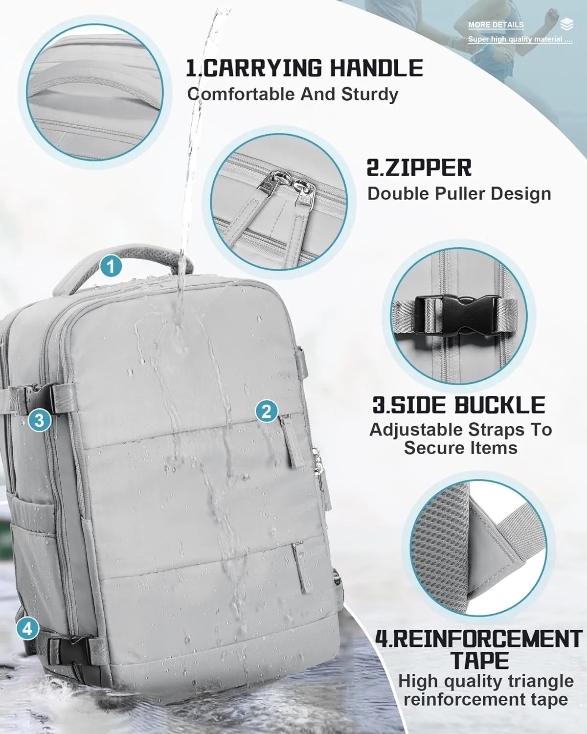 Travel Backpack Carry on Flight Approved Carry on Backpack for Airplanes Personal Item Travel Bag 18x14x8 Inches Traveling Backpack for Men Women Airback Backpack for Travel Mochila de Viaje Grey