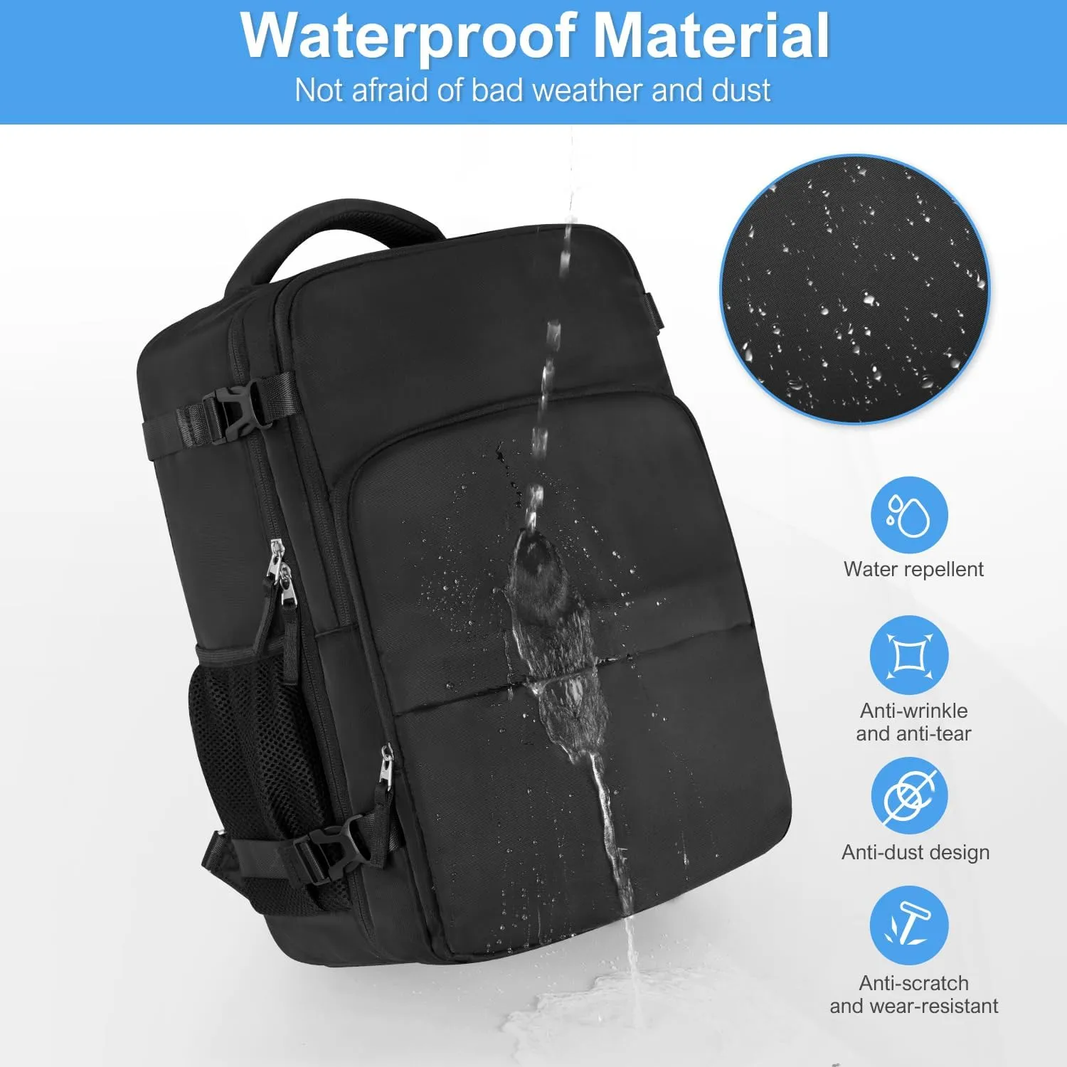 Travel Backpack, Carry on Flight approved Travel Bag with Multi-Pockets, Waterproof 17.3inch Laptop Backpack for Men Women, Black