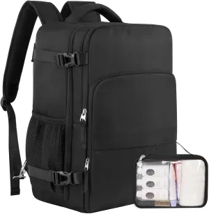 Travel Backpack, Carry on Flight approved Travel Bag with Multi-Pockets, Waterproof 17.3inch Laptop Backpack for Men Women, Black