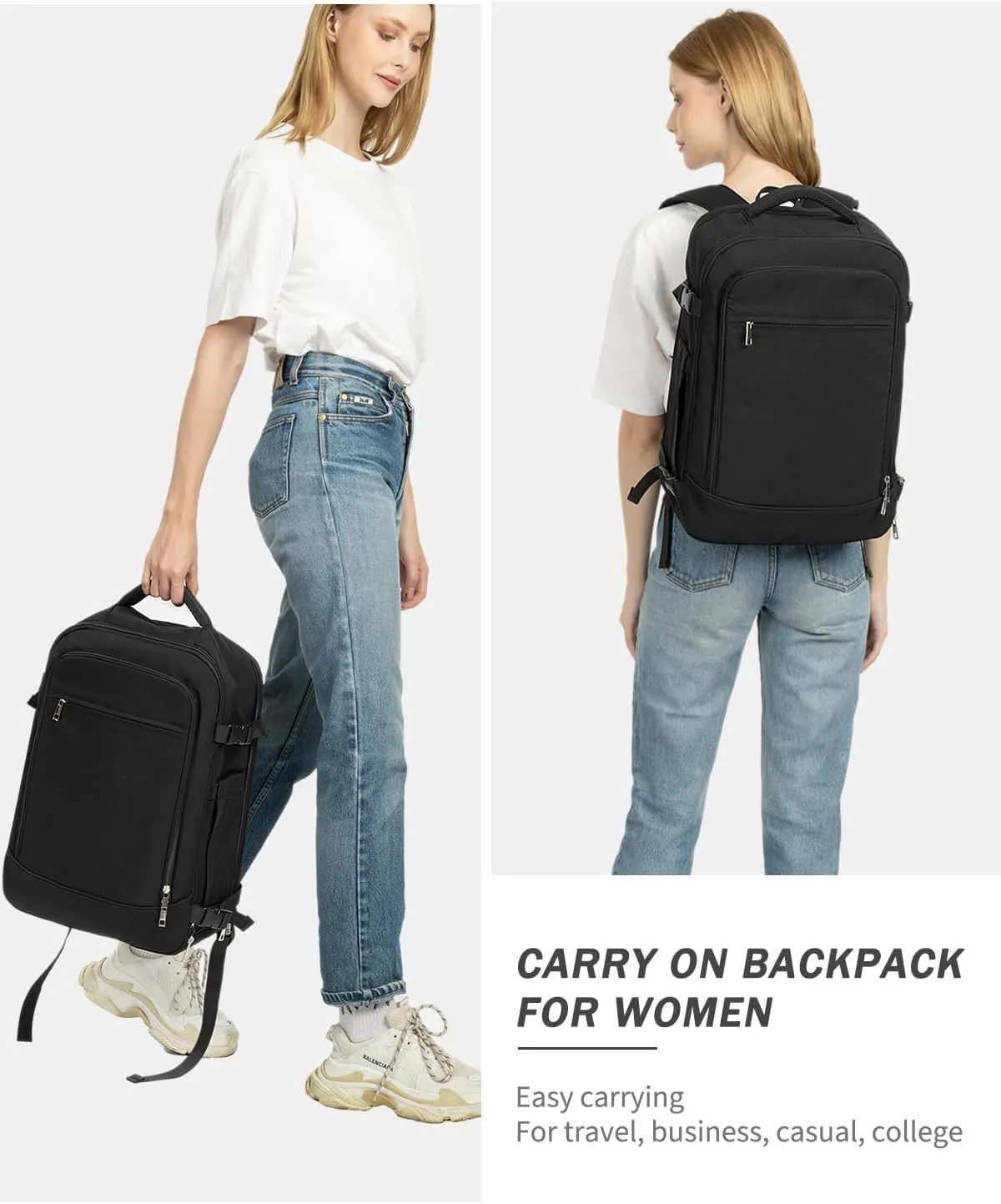 Travel Backpack for Women Men, 40L Carry on Flight Approved Backpack, Personal Item Travel Bag with Multi-Pockets, Waterproof Travel Bag Fits 17 Inch Laptop, Gift for Weekender, College, Work, Black