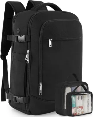 Travel Backpack for Women Men, 40L Carry on Flight Approved Backpack, Personal Item Travel Bag with Multi-Pockets, Waterproof Travel Bag Fits 17 Inch Laptop, Gift for Weekender, College, Work, Black
