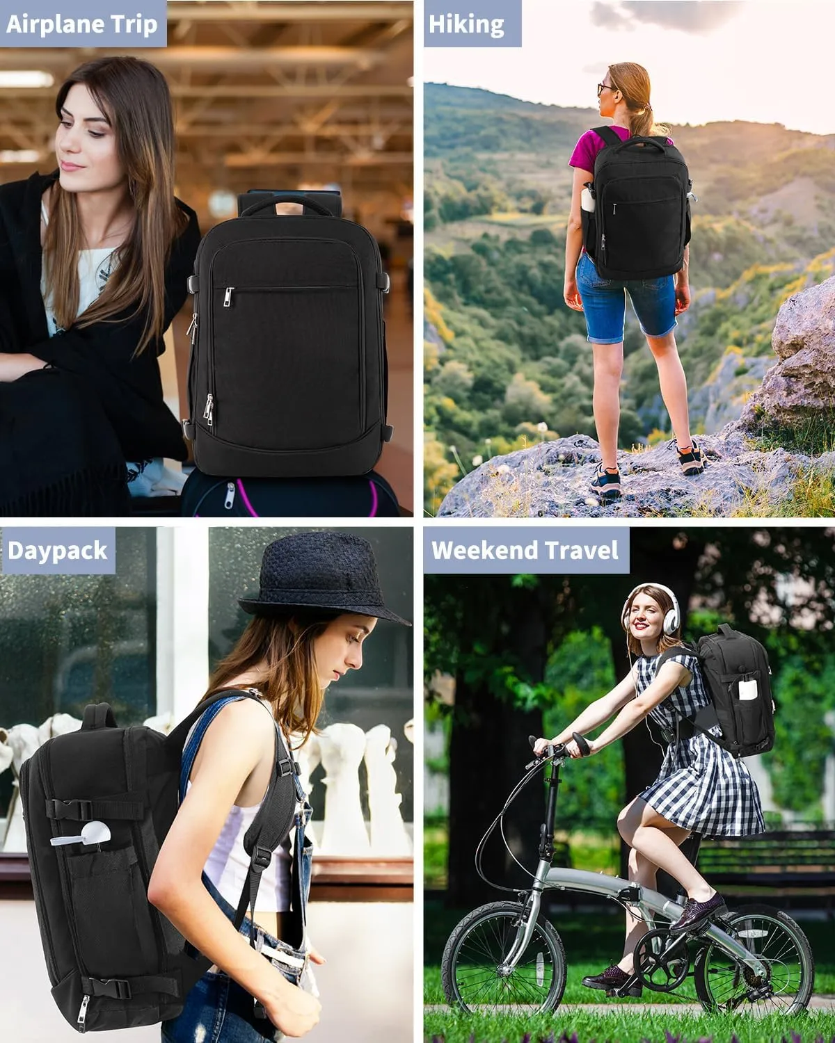 Travel Backpack for Women Men, 40L Carry on Flight Approved Backpack, Personal Item Travel Bag with Multi-Pockets, Waterproof Travel Bag Fits 17 Inch Laptop, Gift for Weekender, College, Work, Black