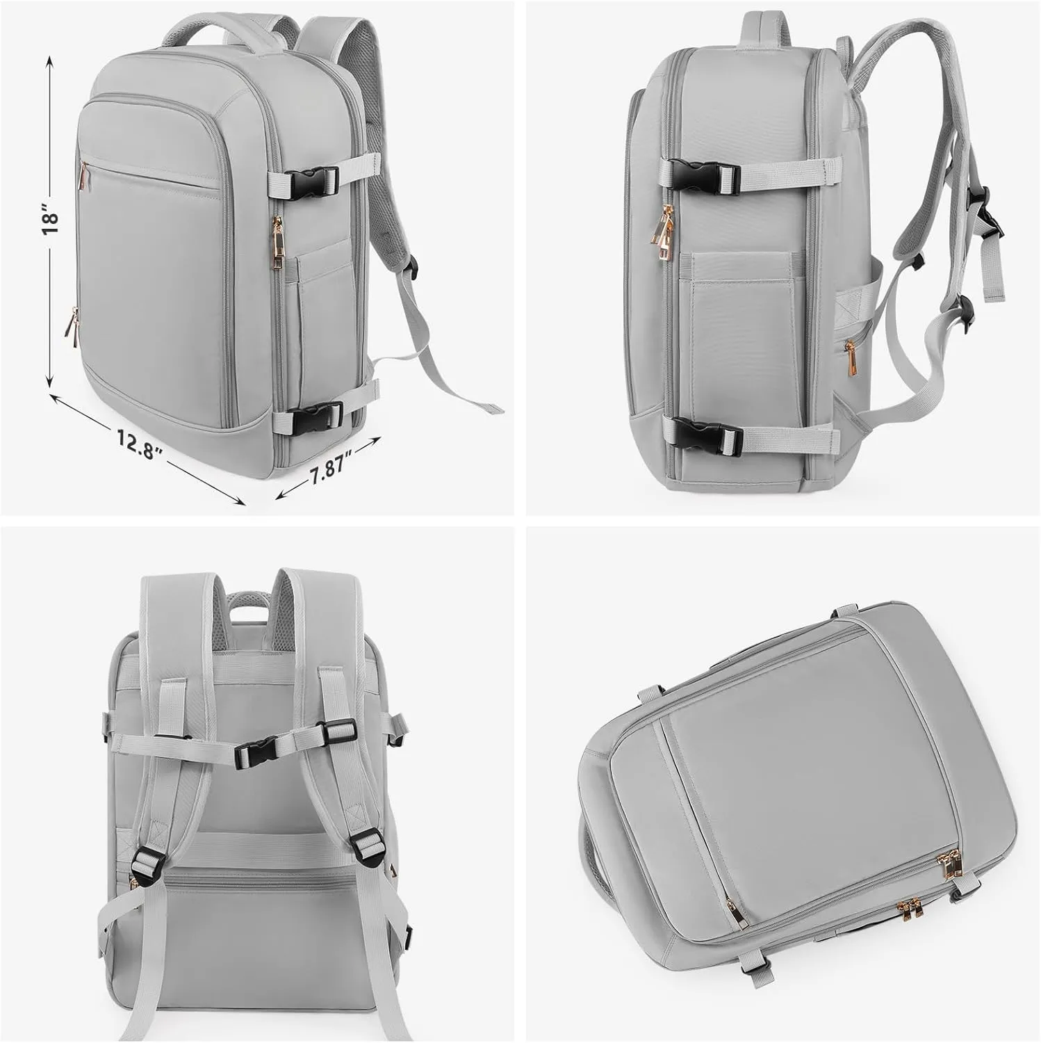 Travel Backpack, Large Backpack for Men Women, Flight-approved Carry-on Backpack, 40L Personal Item Travel Backpack, Travel Essentials, Grey