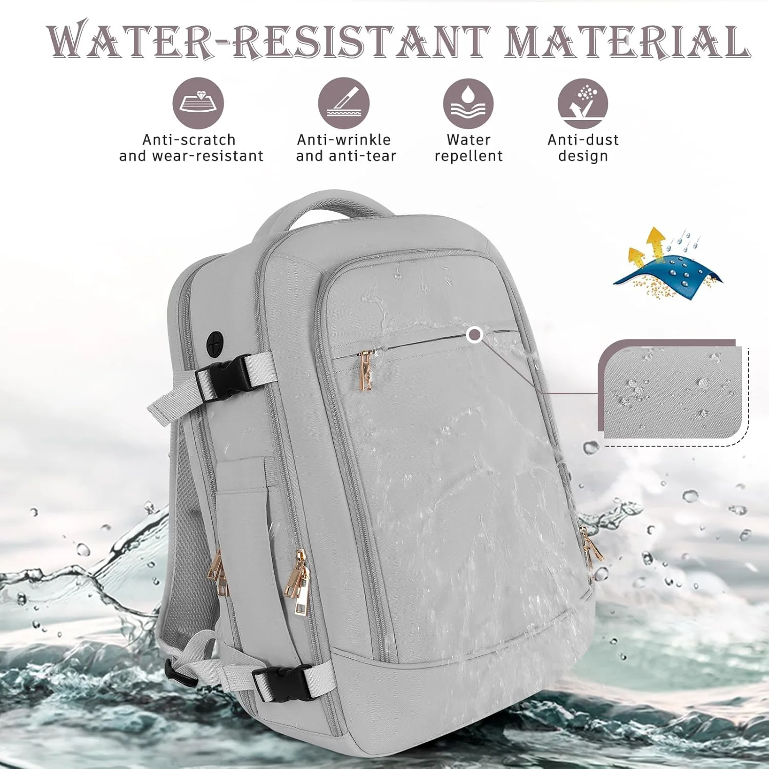 Travel Backpack, Large Backpack for Men Women, Flight-approved Carry-on Backpack, 40L Personal Item Travel Backpack, Travel Essentials, Grey