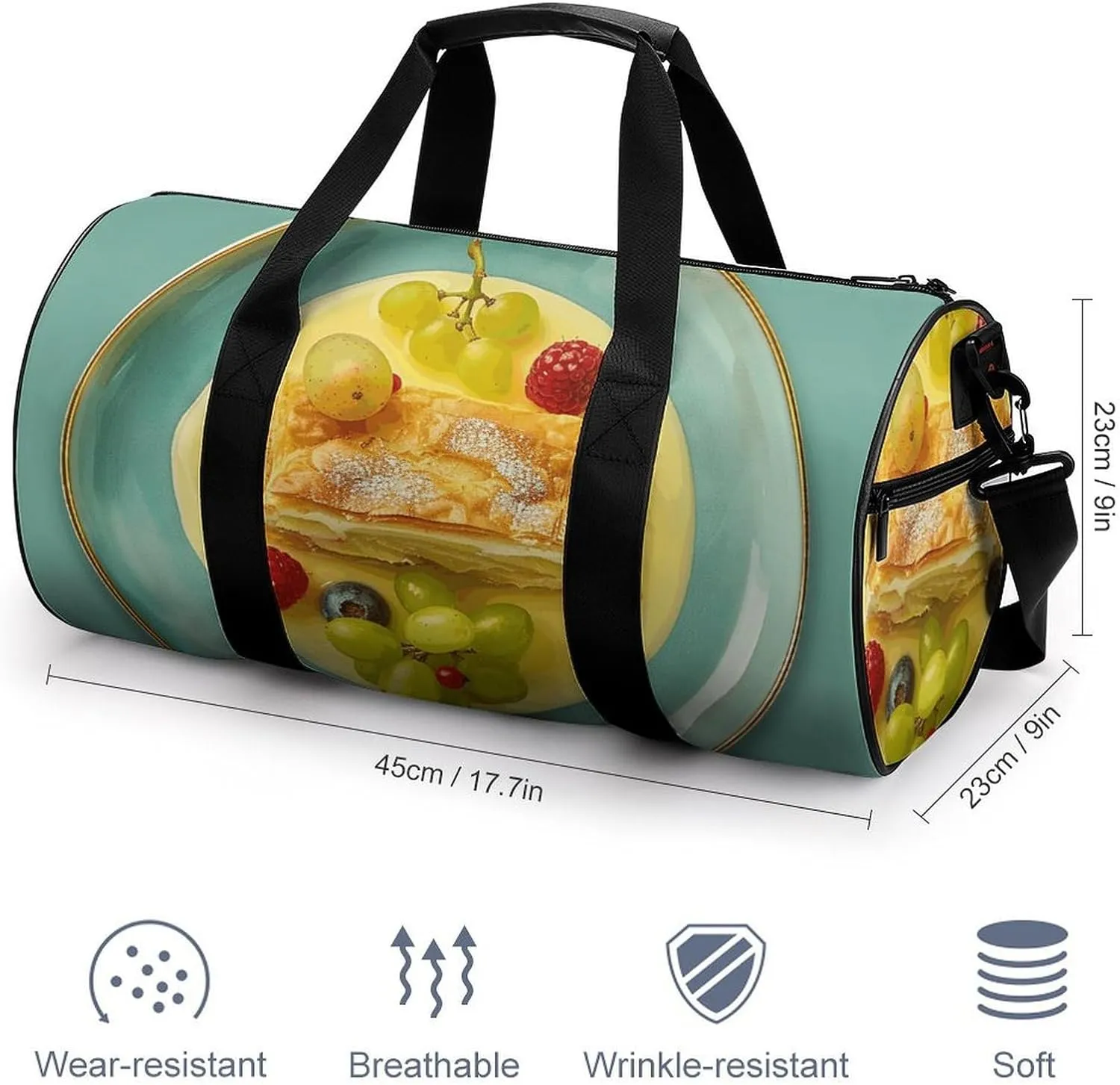 Travel Duffel Bag for Men And Women,Food on Plate Waterproof Sports Fitness Bag Portable Travel Duffel Bag