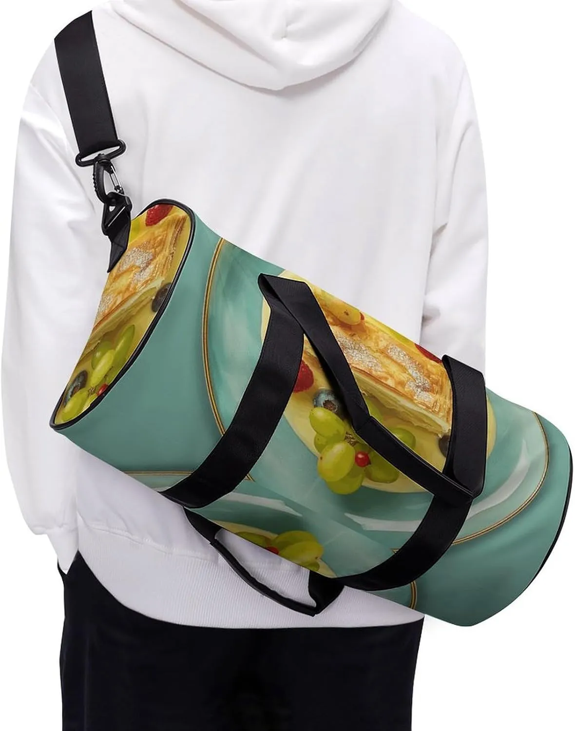 Travel Duffel Bag for Men And Women,Food on Plate Waterproof Sports Fitness Bag Portable Travel Duffel Bag