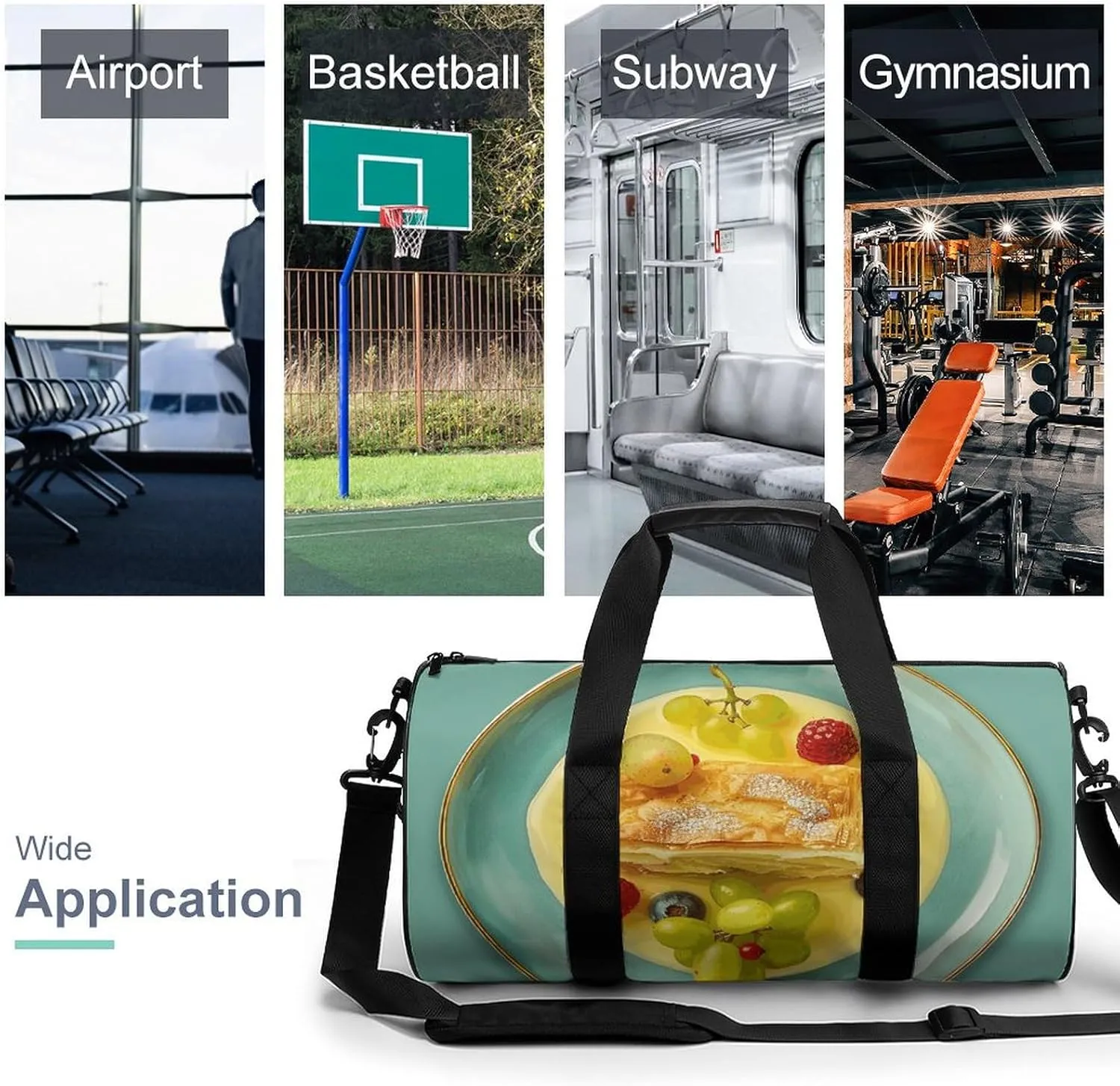 Travel Duffel Bag for Men And Women,Food on Plate Waterproof Sports Fitness Bag Portable Travel Duffel Bag