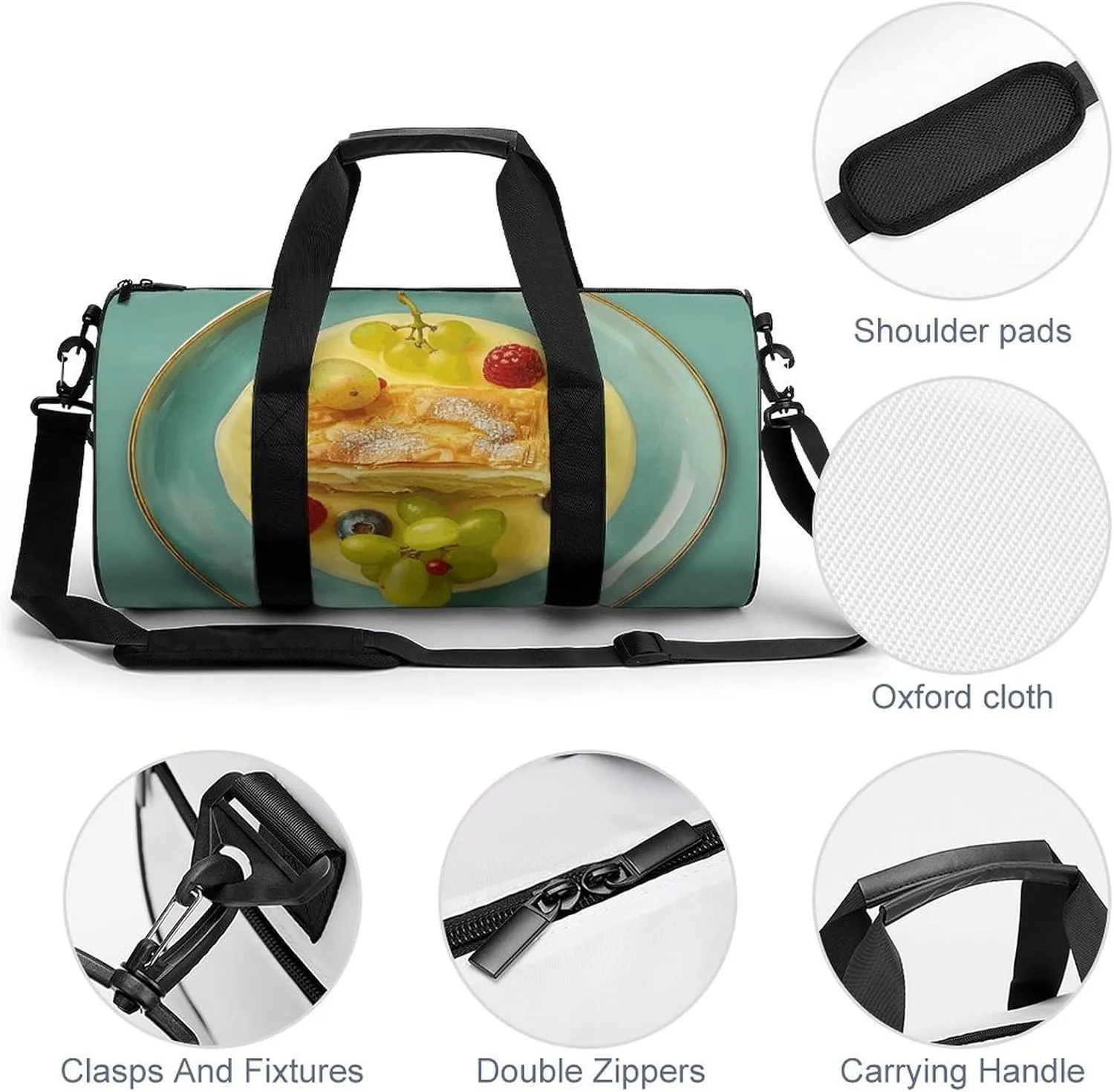 Travel Duffel Bag for Men And Women,Food on Plate Waterproof Sports Fitness Bag Portable Travel Duffel Bag