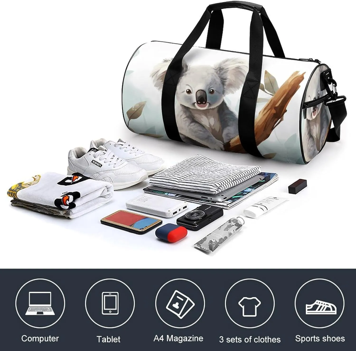 Travel Duffel Bag for Men And Women,Koala And Butterfly Waterproof Sports Fitness Bag Portable Travel Duffel Bag