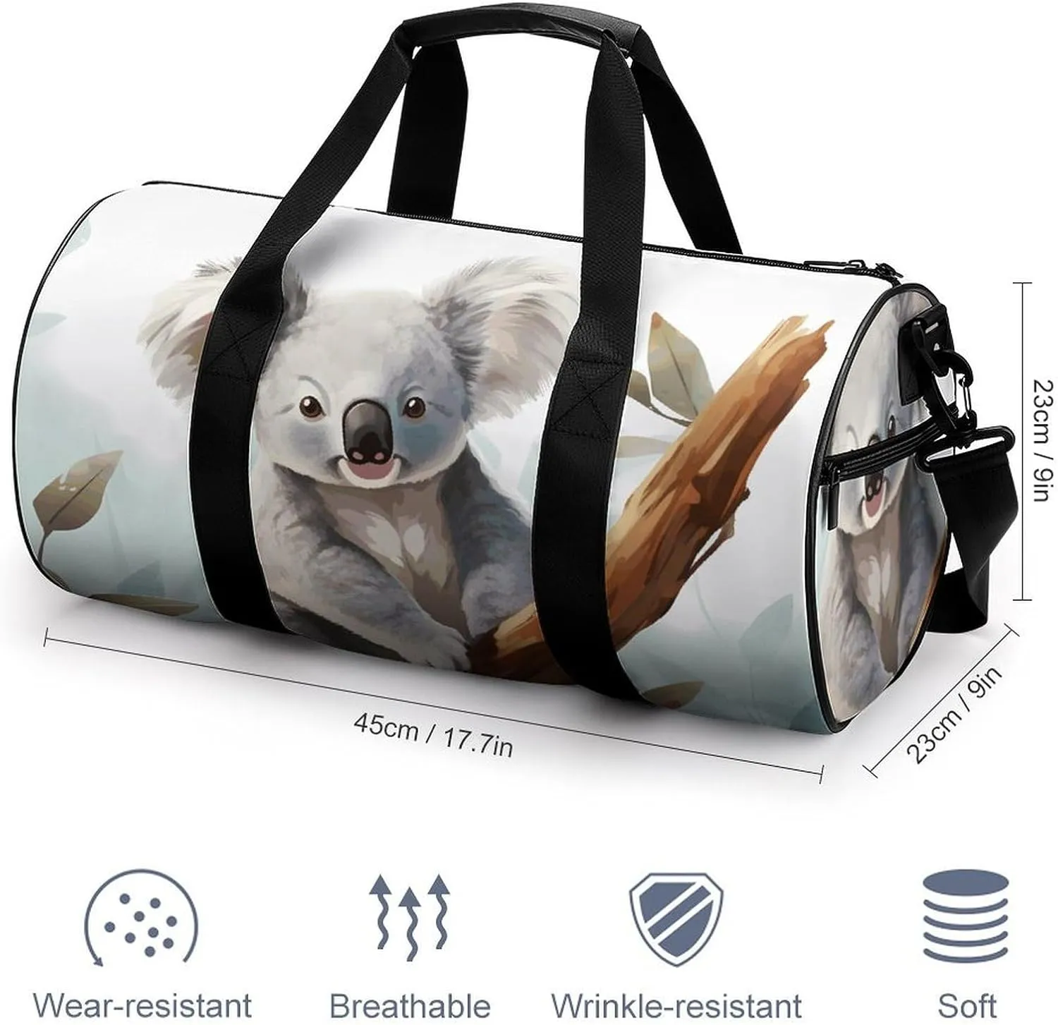 Travel Duffel Bag for Men And Women,Koala And Butterfly Waterproof Sports Fitness Bag Portable Travel Duffel Bag