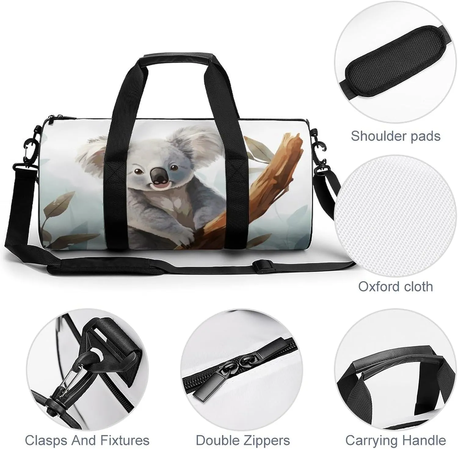Travel Duffel Bag for Men And Women,Koala And Butterfly Waterproof Sports Fitness Bag Portable Travel Duffel Bag