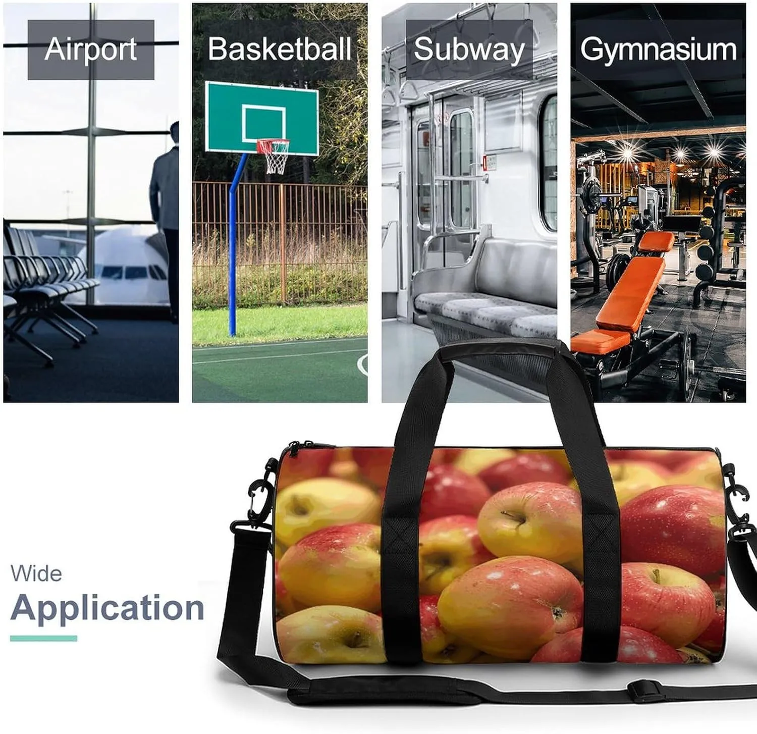 Travel Duffel Bag for Men And Women,Pile of Fruits Images Waterproof Sports Fitness Bag Portable Travel Duffel Bag, 17.7in/9in/9in