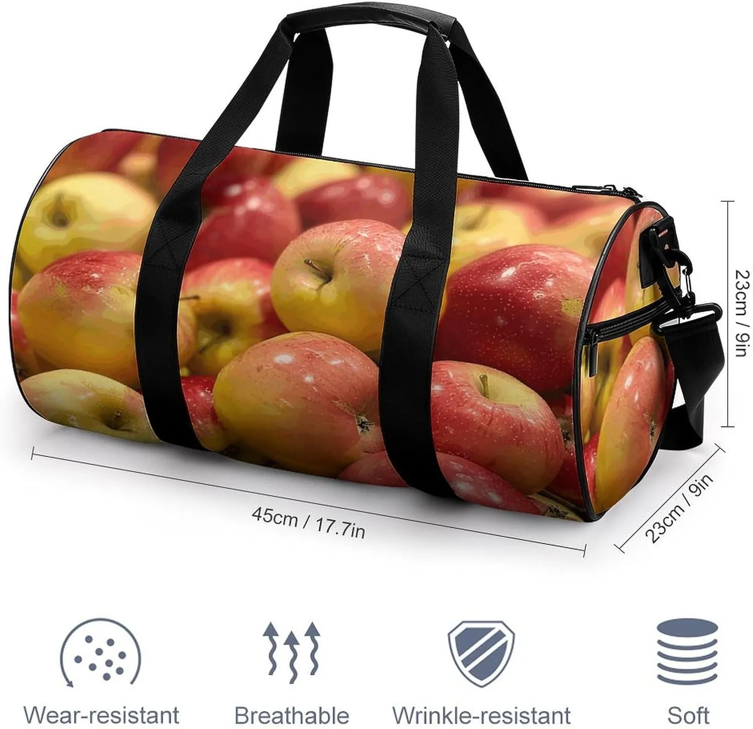 Travel Duffel Bag for Men And Women,Pile of Fruits Images Waterproof Sports Fitness Bag Portable Travel Duffel Bag, 17.7in/9in/9in