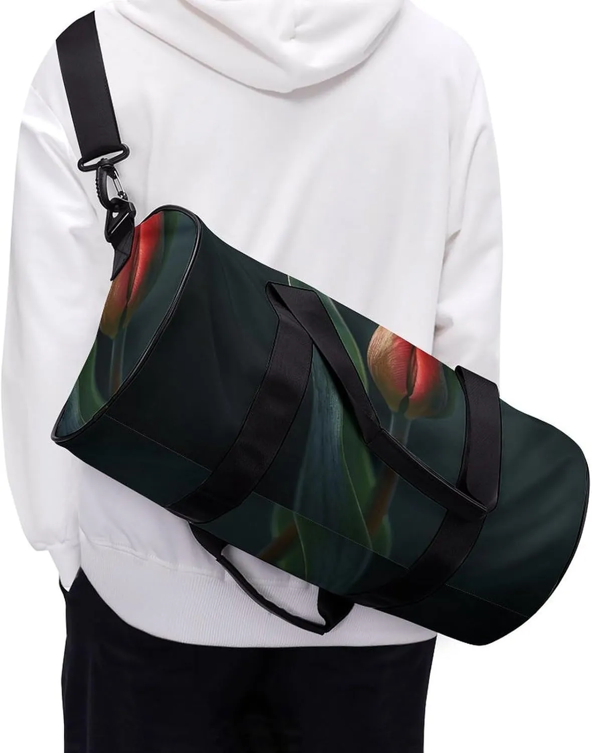 Travel Duffel Bag for Men And Women,Red Tulip Buds Waterproof Sports Fitness Bag Portable Travel Duffel Bag