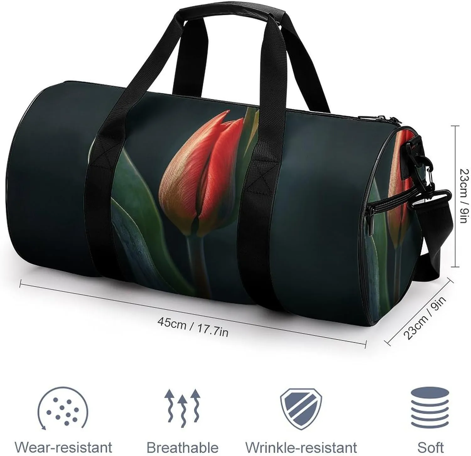 Travel Duffel Bag for Men And Women,Red Tulip Buds Waterproof Sports Fitness Bag Portable Travel Duffel Bag