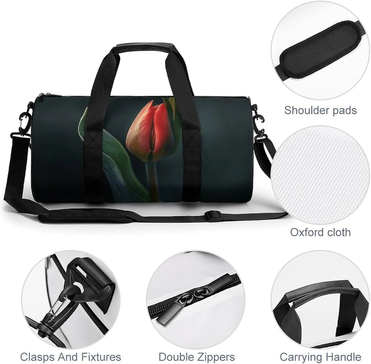 Travel Duffel Bag for Men And Women,Red Tulip Buds Waterproof Sports Fitness Bag Portable Travel Duffel Bag