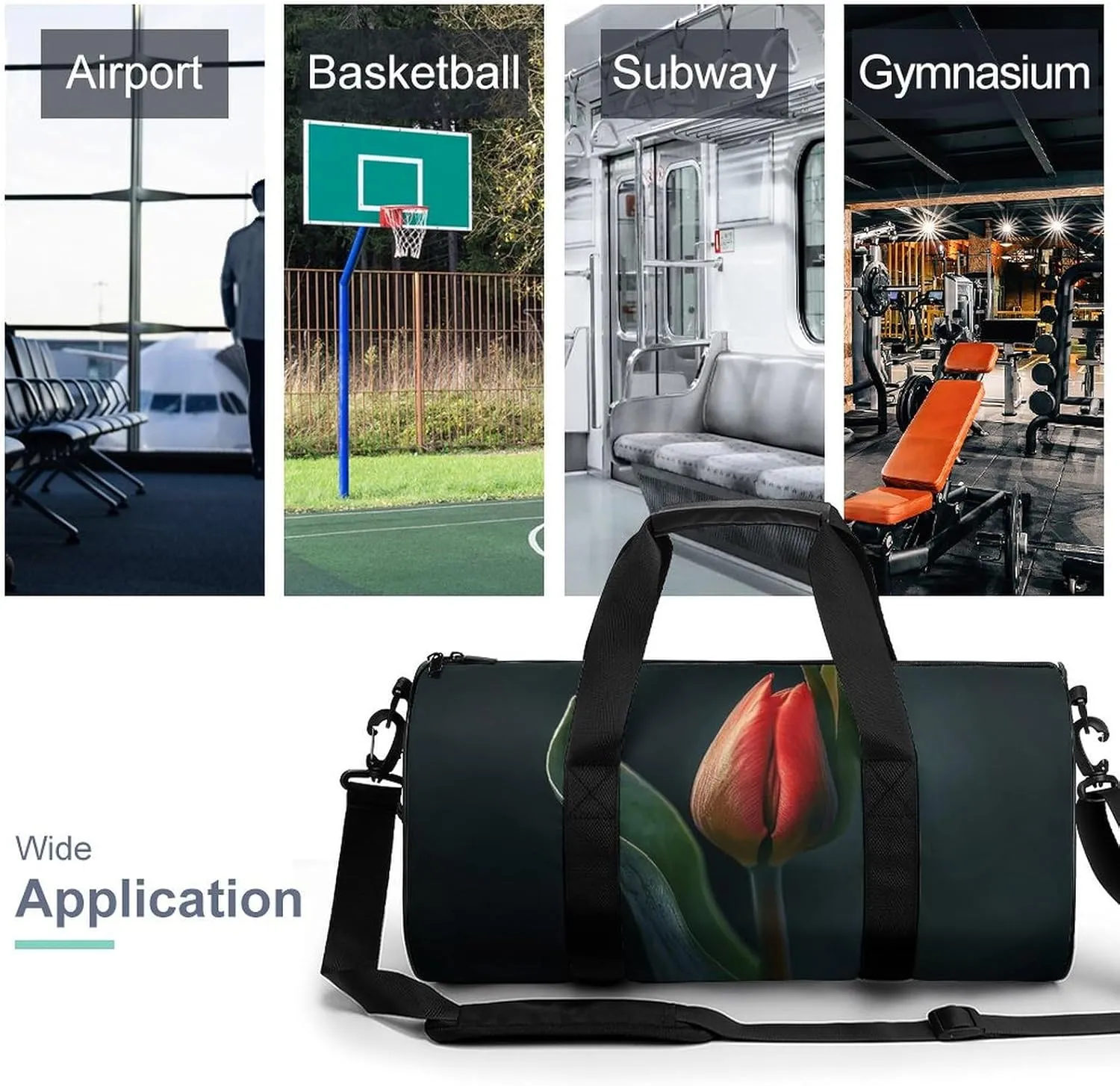 Travel Duffel Bag for Men And Women,Red Tulip Buds Waterproof Sports Fitness Bag Portable Travel Duffel Bag