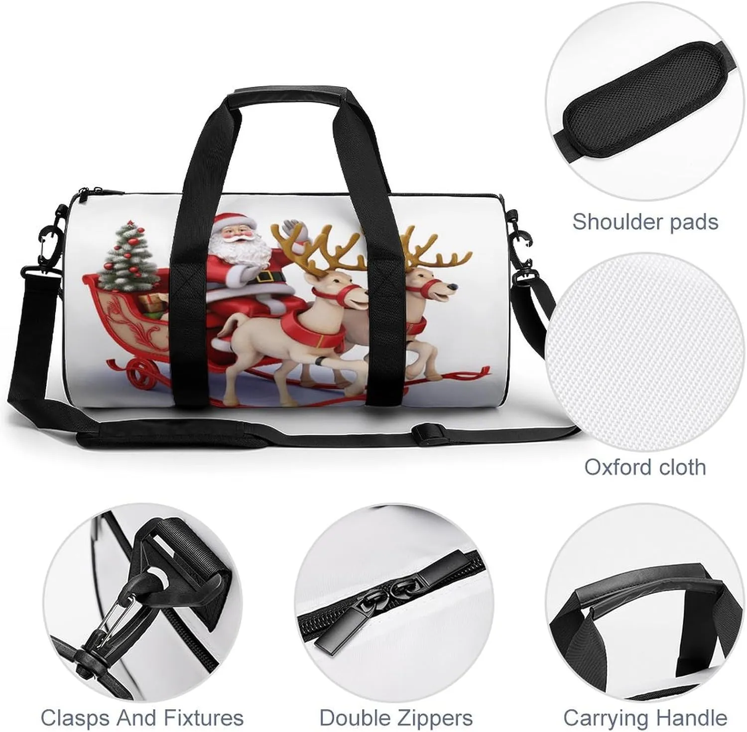 Travel Duffel Bag for Men And Women,Santa Claus Reindeer Sled Waterproof Sports Fitness Bag Portable Travel Duffel Bag