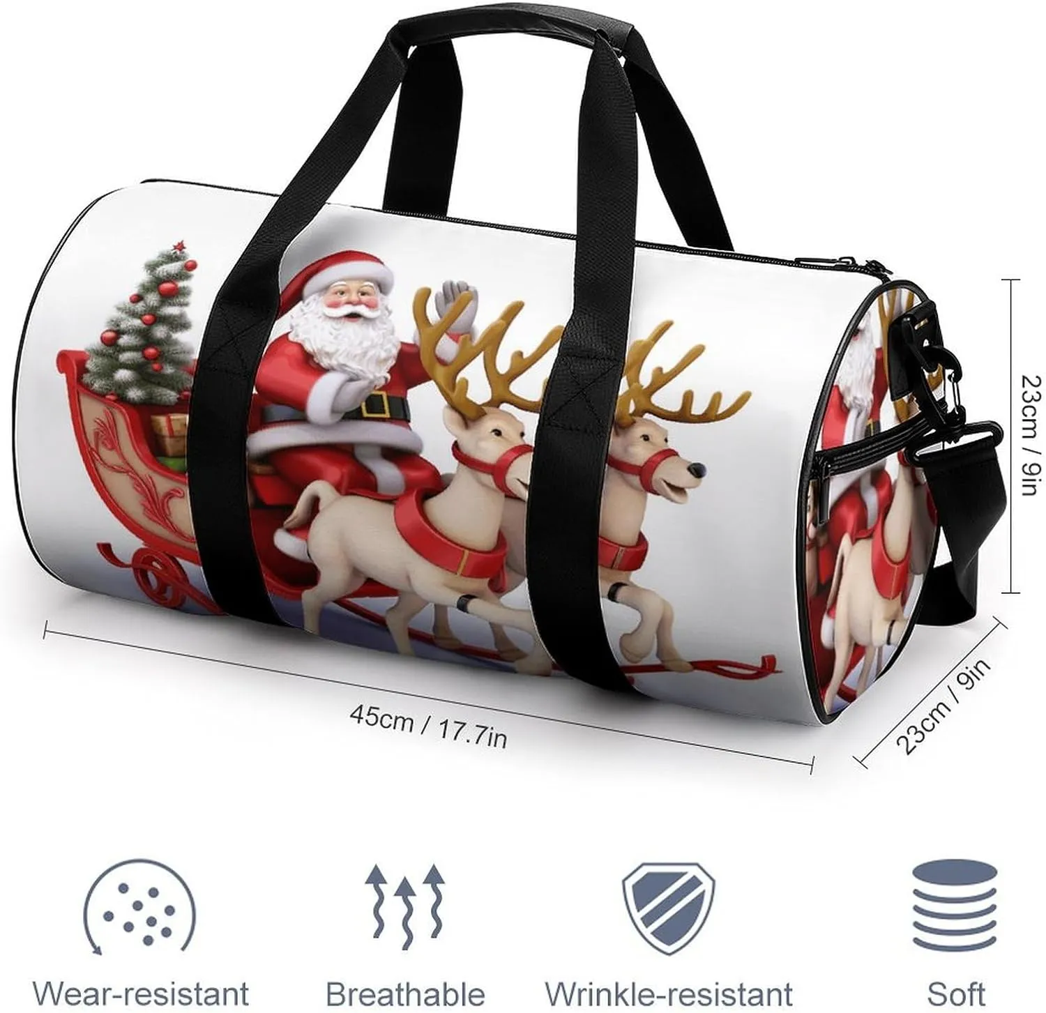 Travel Duffel Bag for Men And Women,Santa Claus Reindeer Sled Waterproof Sports Fitness Bag Portable Travel Duffel Bag