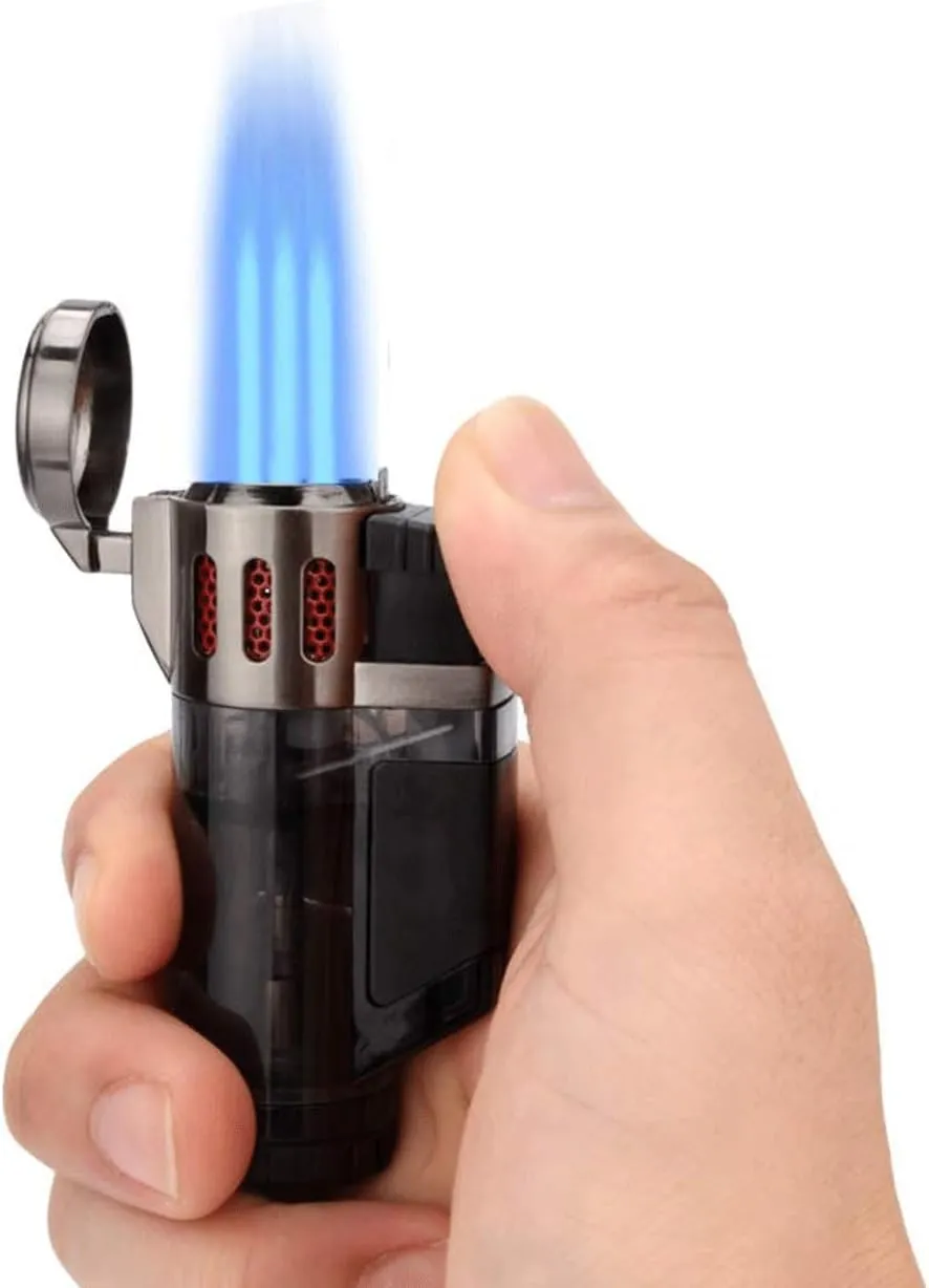 Tri-Jet Butane Lighter, Windproof Flame, Refillable Gas, Clear Canister, Adjustable Flame, 2-Pack, Indoor and Outdoor Use (Gas Not Included)(2pc 1)