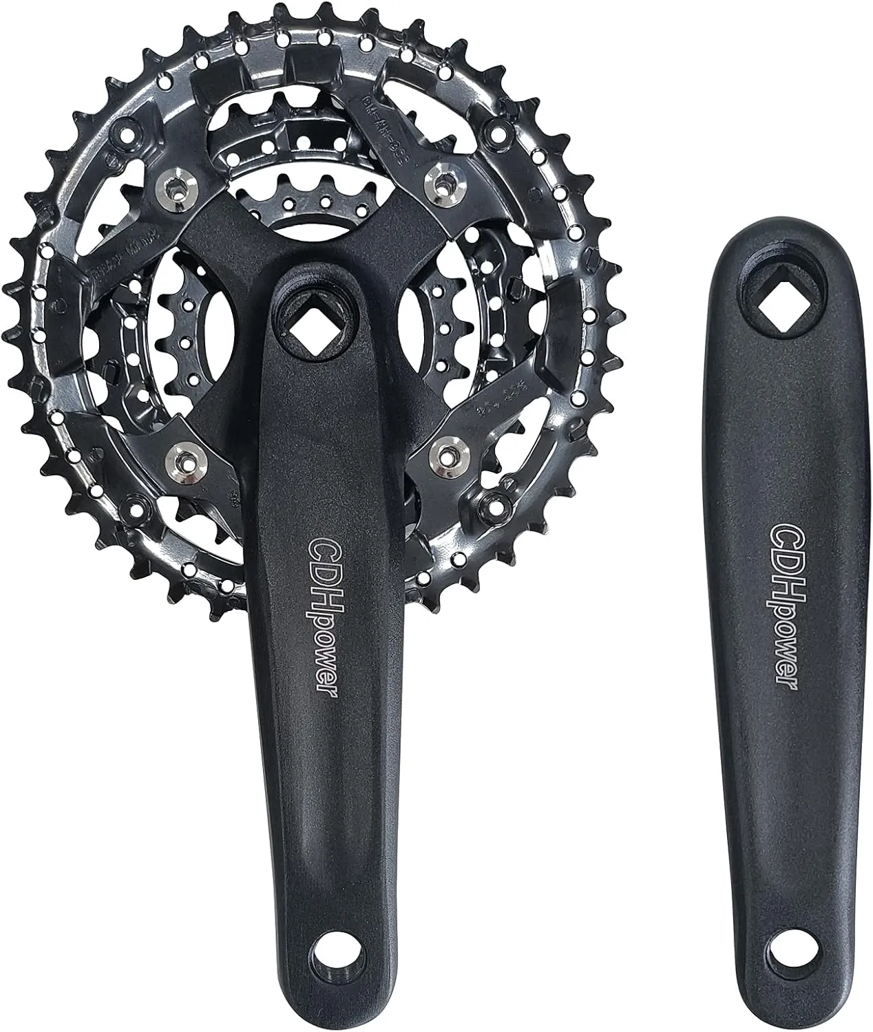 Triple Speed Aluminum Alloy Square Crankset 170mm 104/64bcd 42/32/22T, 48/38/28T with Chainring Crankarms, Crank Set Chainset for Mountain Road Bike Fixed Gear Bicycle