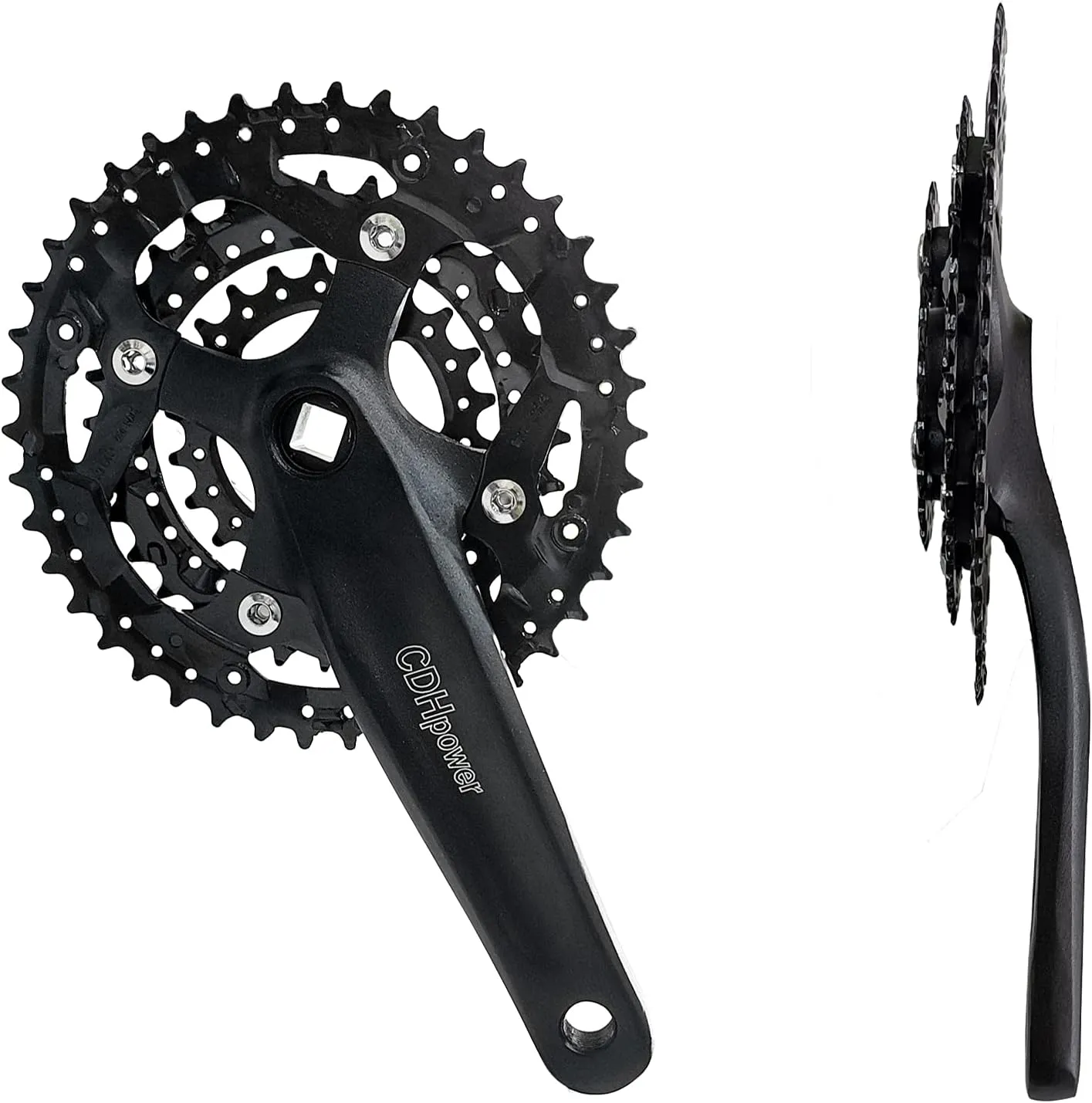Triple Speed Aluminum Alloy Square Crankset 170mm 104/64bcd 42/32/22T, 48/38/28T with Chainring Crankarms, Crank Set Chainset for Mountain Road Bike Fixed Gear Bicycle