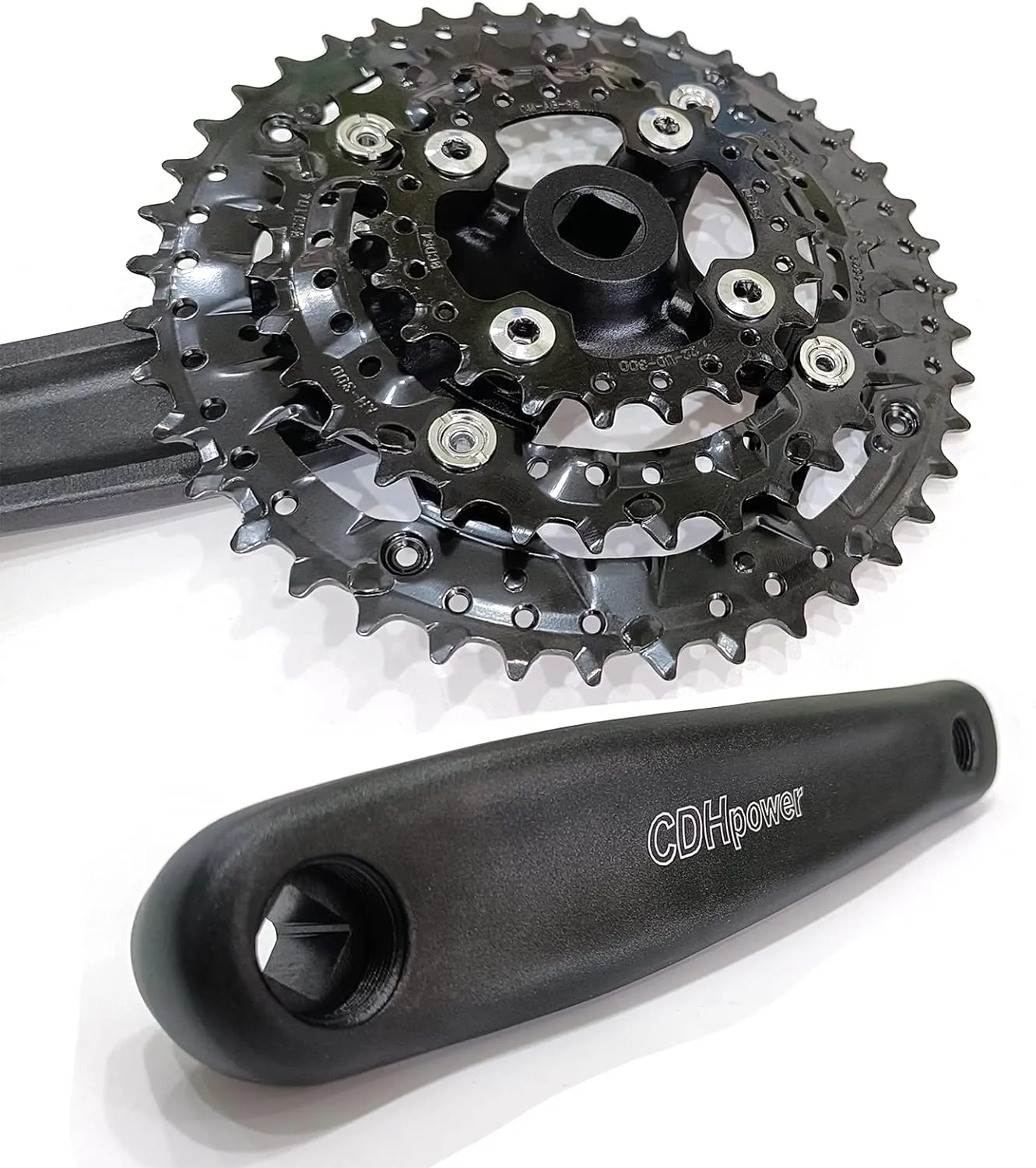 Triple Speed Aluminum Alloy Square Crankset 170mm 104/64bcd 42/32/22T, 48/38/28T with Chainring Crankarms, Crank Set Chainset for Mountain Road Bike Fixed Gear Bicycle