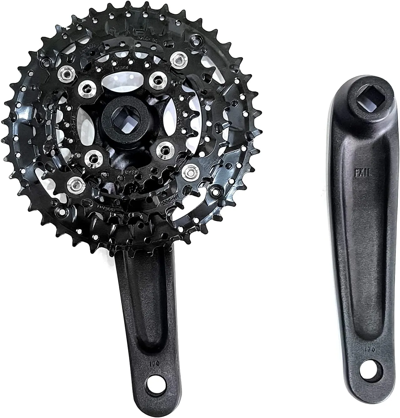 Triple Speed Aluminum Alloy Square Crankset 170mm 104/64bcd 42/32/22T, 48/38/28T with Chainring Crankarms, Crank Set Chainset for Mountain Road Bike Fixed Gear Bicycle
